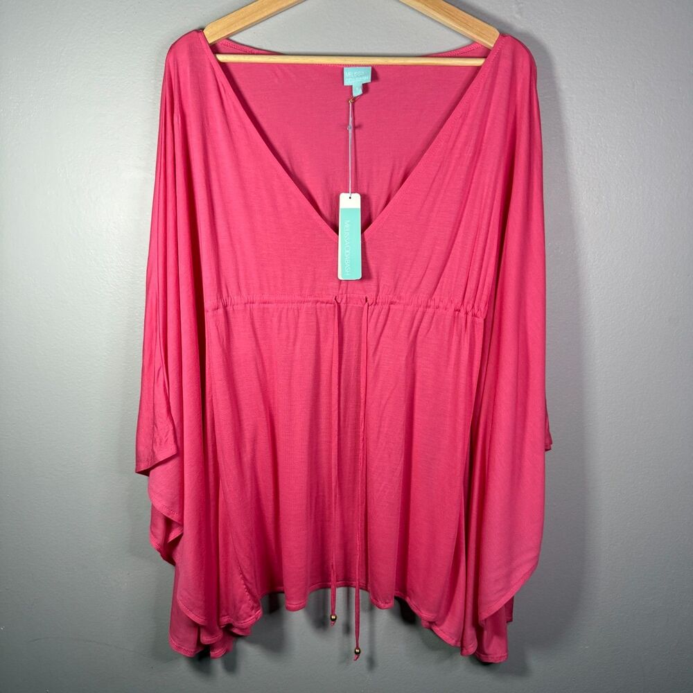 NWT Melissa Odabash Jamelia Top Bright Rose Pink Kaftan Beach Cover Up Size S